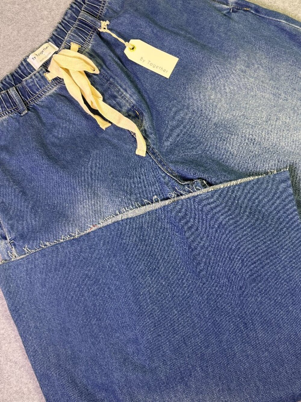 By Together Drawstring Wide Leg Baggy Jeans Blue Large